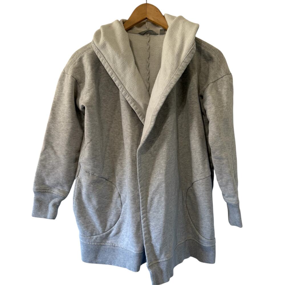 Athleta Women's Heathered Grey Sz S Hooded Open Front Fleece Lined Cardigan